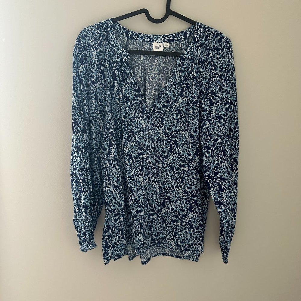 V neck cotton blouse, Gap, Blue, Size S